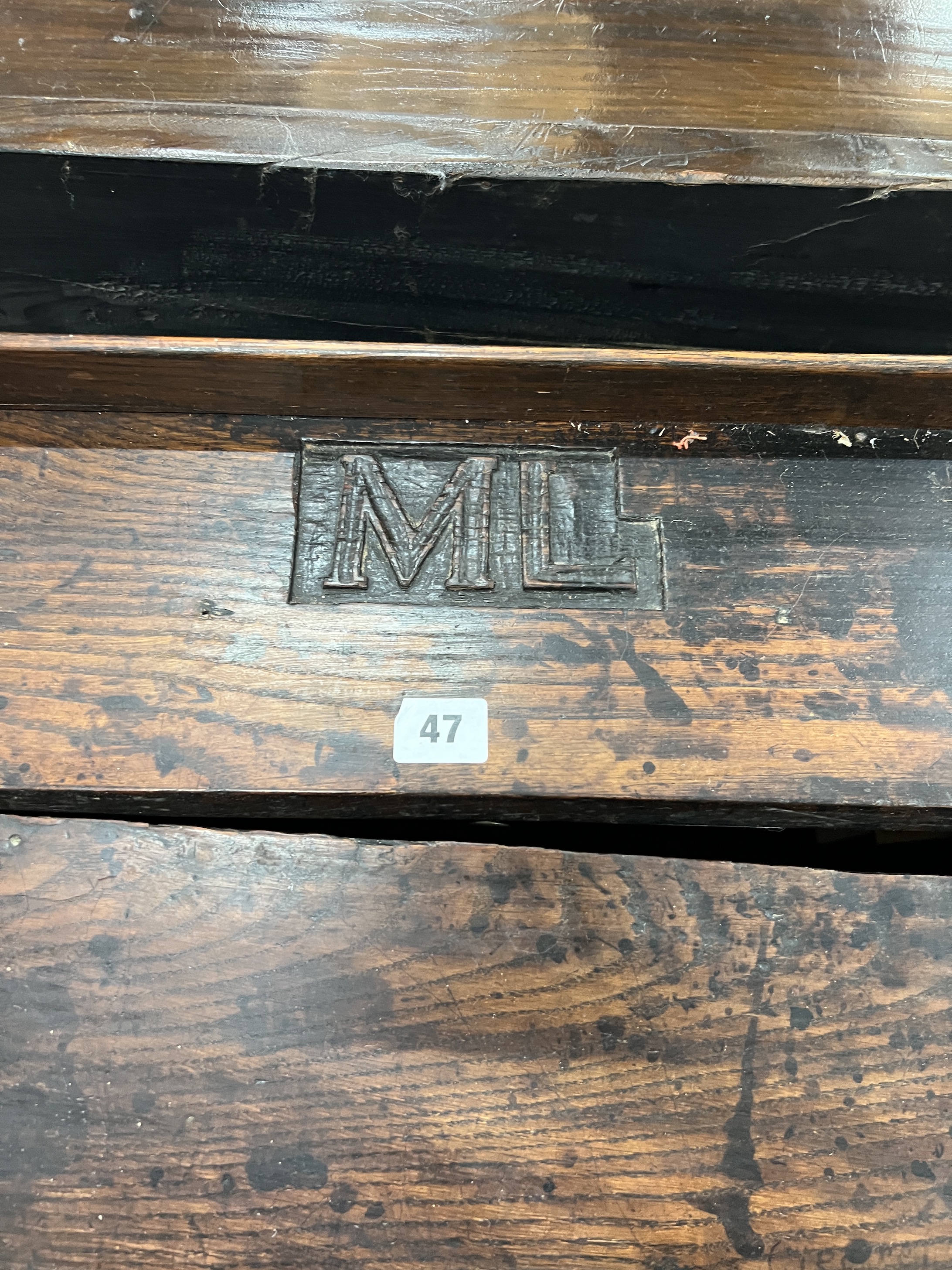 An 18th century Scottish oak rent desk, width 64cm, depth 52cm, height 101cm